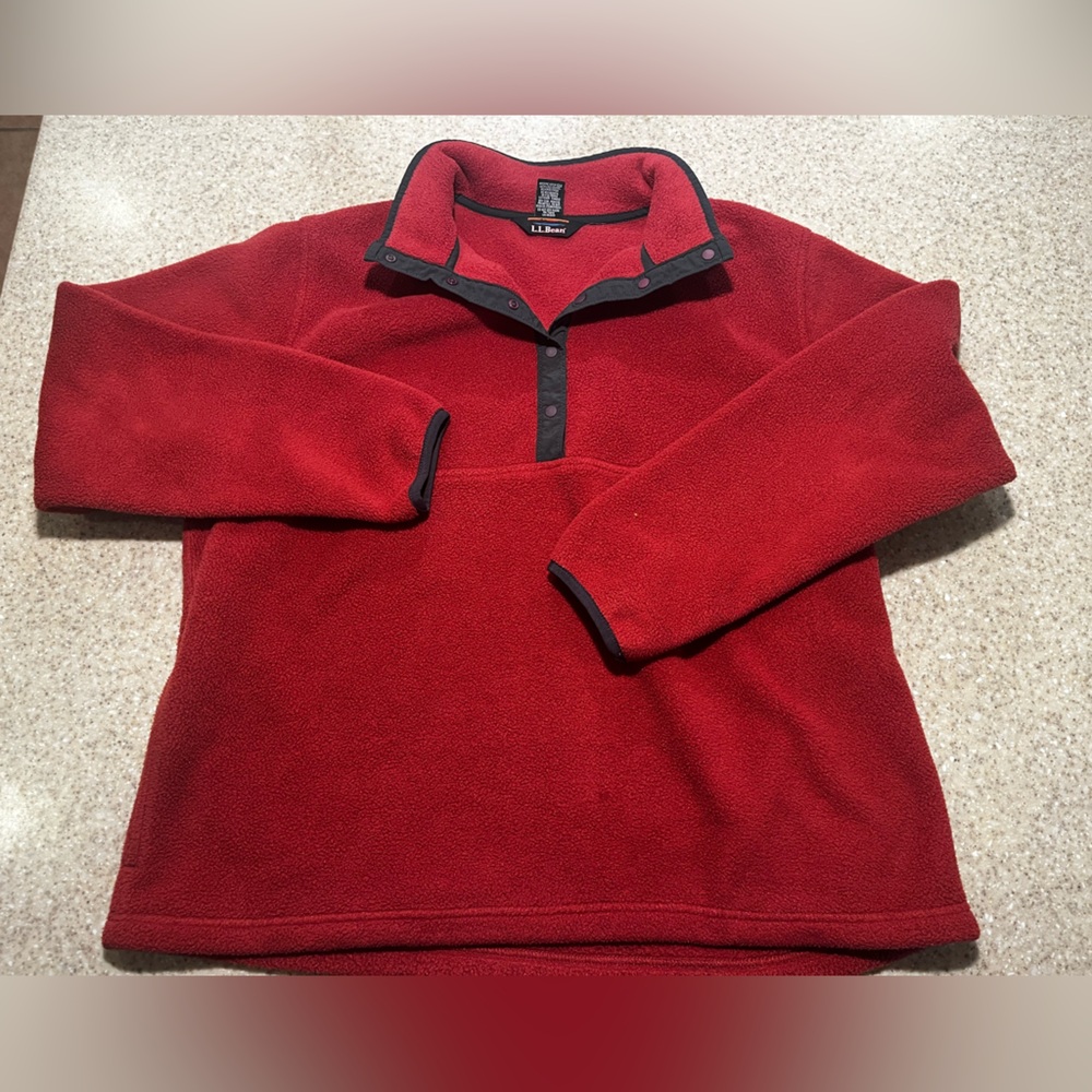 LL Bean Womens Snap T Pullover Fleece Salmon Pink USA Made Sz Large Vtg 90s